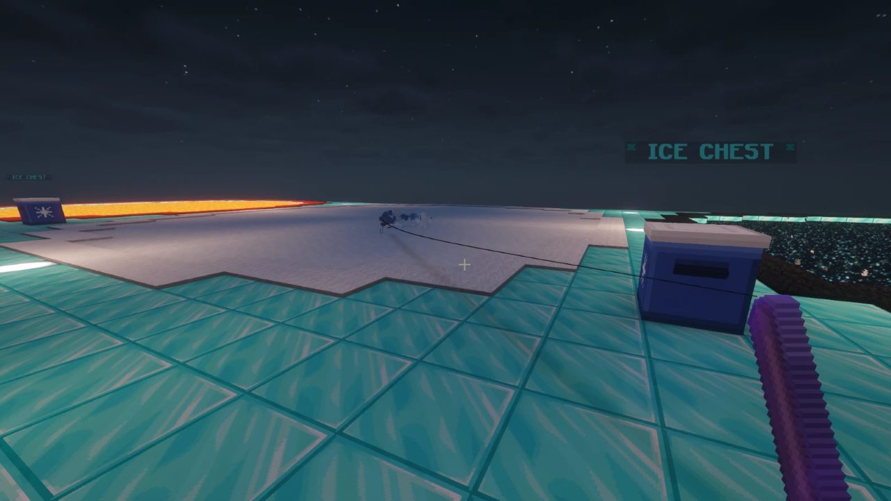 Ice fishing on SkyStakes, with an Ice Chest cooler beside a lava fishing pool